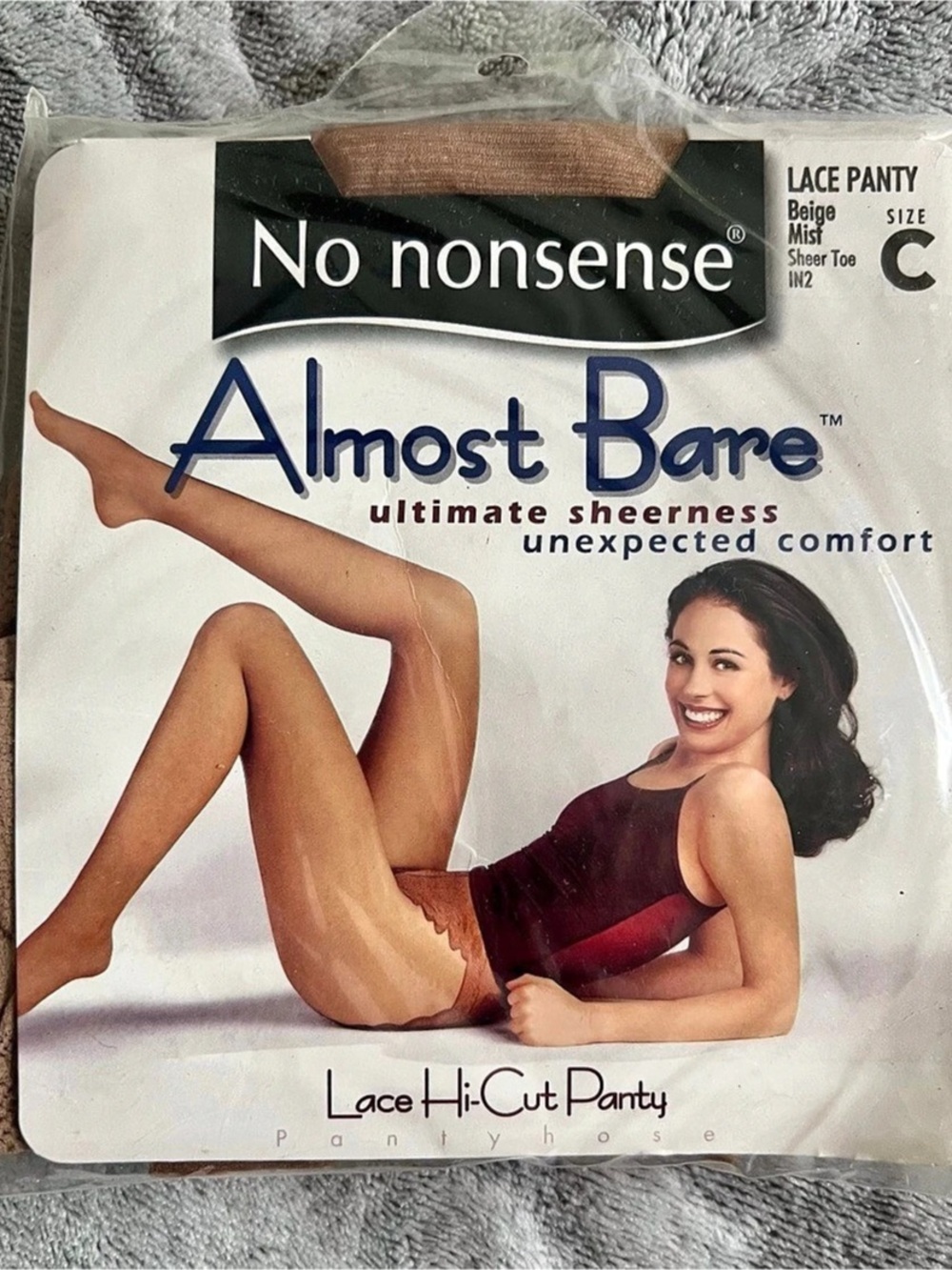 Vintage No Nonsense Almost Bare Lace Panty Pantyhose Beige Mist Size C NIP